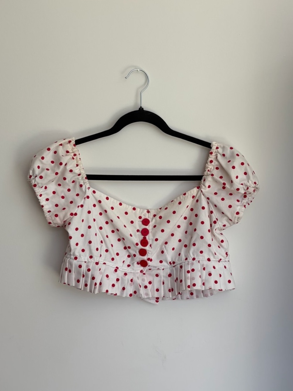 Polka Dot Puff Sleeve Crop Top - White with Red Dots